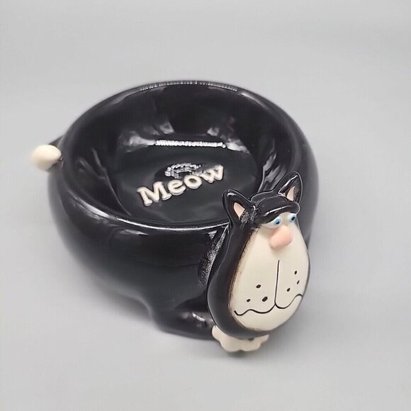 Russ Berrie ALLEY KATZ Black Cat Dish Bowl Anthropomorphic Trinket Ceramic - Picture 1 of 7